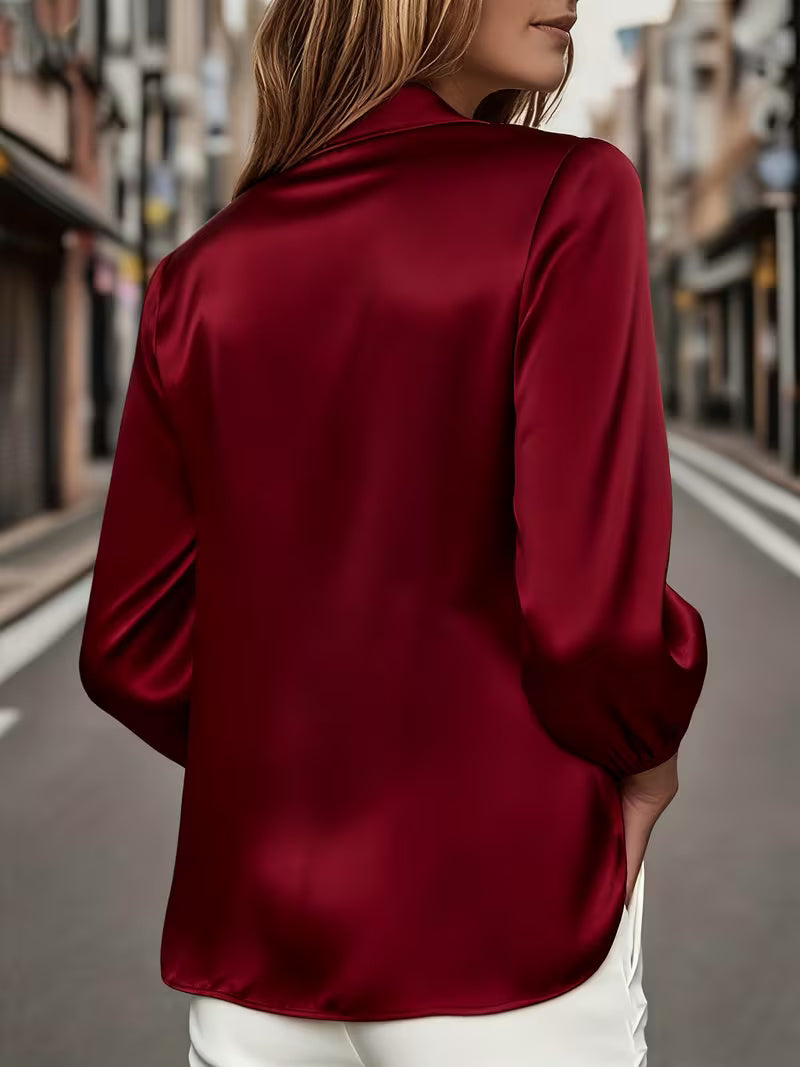 A Stylish Solid Color Satin Shirt crimson